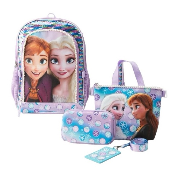 Disney Frozen Elsa And Anna Backpack, Lunch Tote , ID Lanyard and Storage Pouch - Picture 2 of 8